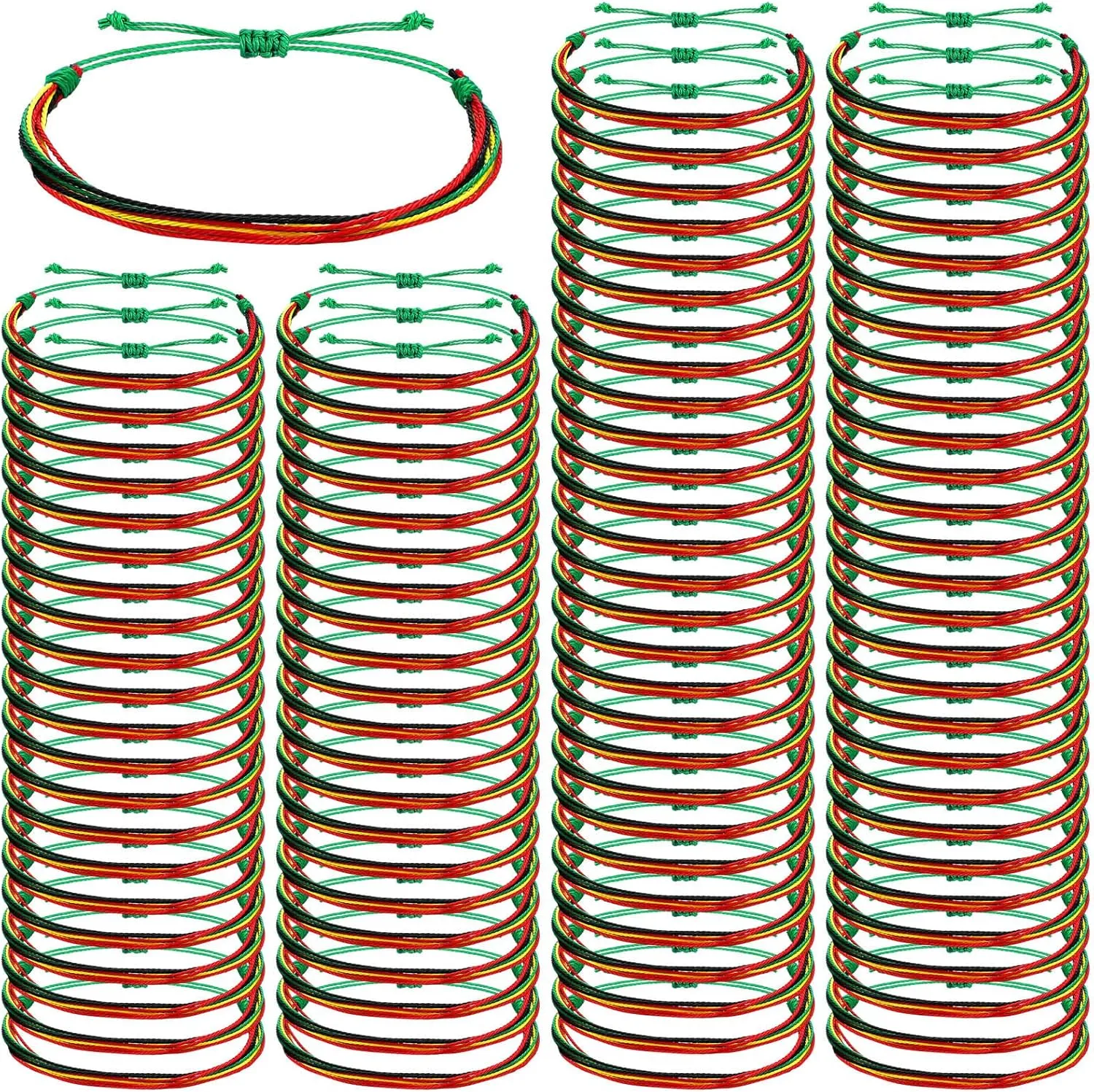 100 Pcs Juneteenth Bracelets Bulk Happy Juneteenth Party Favors African American Adjustable Bracelets in Red Green Yellow for Women Men Teens