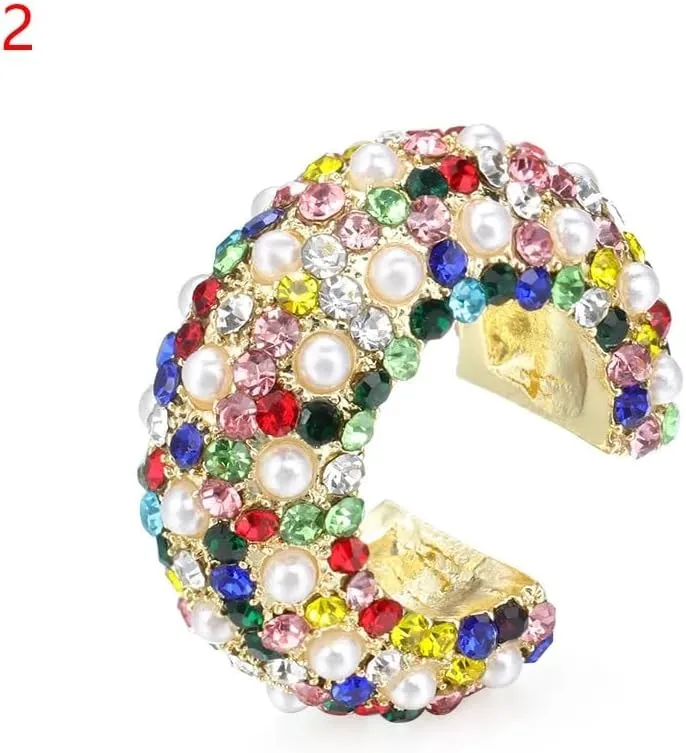 14K Filled Gold Circle Earrings For Women, Multicolor CZ Crystal Ear Cuff Stackable C Shaped Ear Clips No Pierced Cartilage Earring, Gold Hoop Earrings Thick