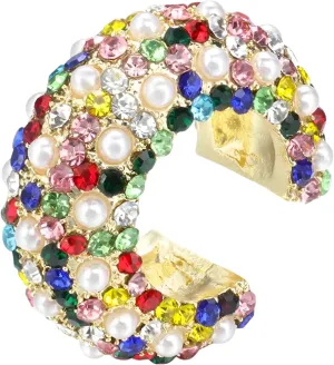 14K Filled Gold Circle Earrings For Women, Multicolor CZ Crystal Ear Cuff Stackable C Shaped Ear Clips No Pierced Cartilage Earring, Gold Hoop Earrings Thick