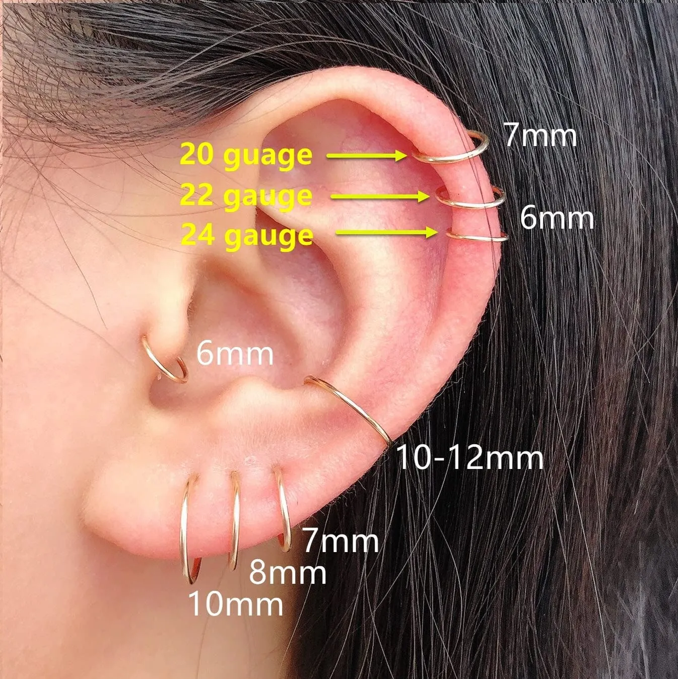 14K Gold Filled Small Hoop Earrings for Women Girls, Conch Piercing Jewellry Hoop, 12mm 22 Gauge