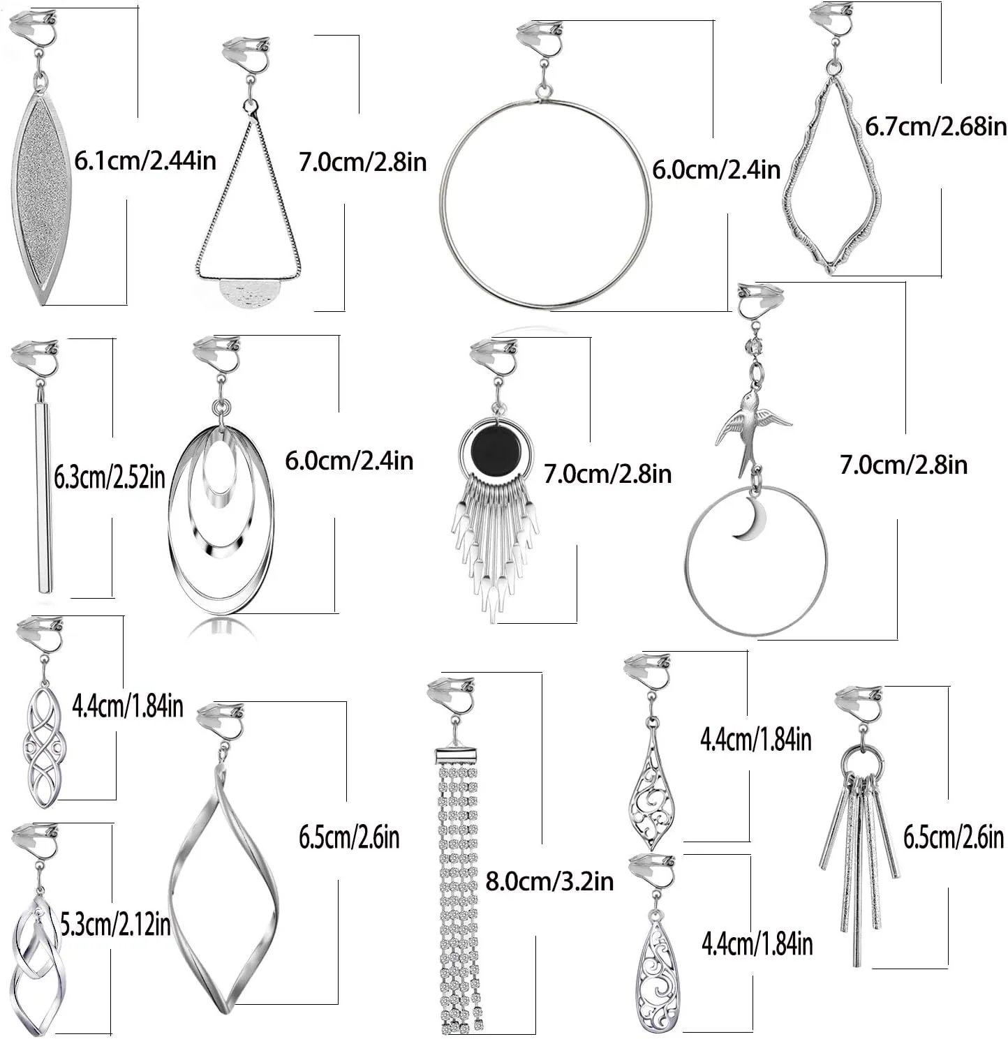 15 Pairs Wholesale Clip on Earrings for Women Trendy,Lightweight Clipon Earrings for Women in Silver Tone