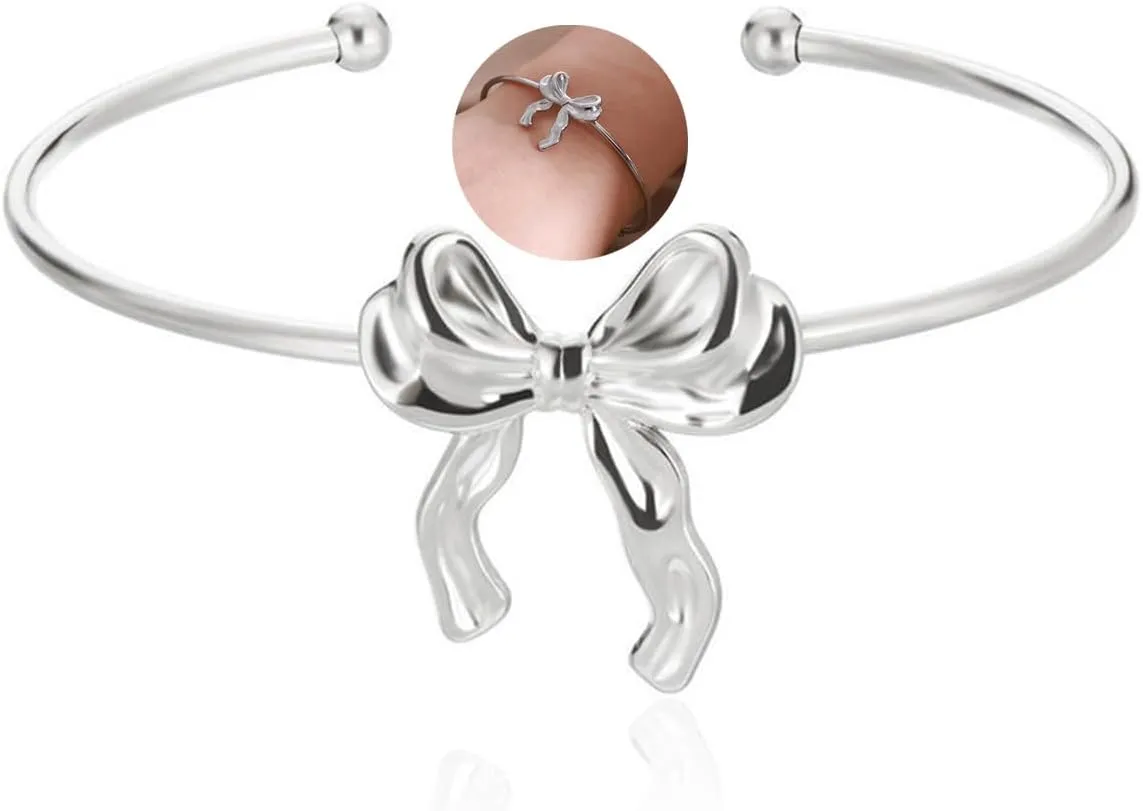 18K Gold Bow Bracelets for Women Silver Plated Ribbon Bow Tie Knot Bracelets Elegant Jewelry Gift for Women