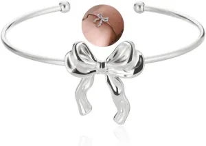 18K Gold Bow Bracelets for Women Silver Plated Ribbon Bow Tie Knot Bracelets Elegant Jewelry Gift for Women