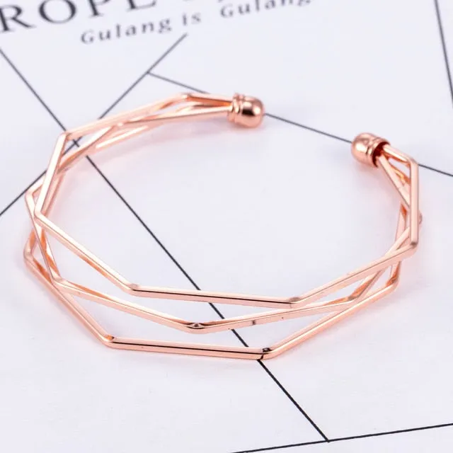 2022 NEW Gold Metal Alloy Arrow Link Chain Twist Bangle New Three Layer Romantic Open Cuff Bangles/Bracelet Set For Women