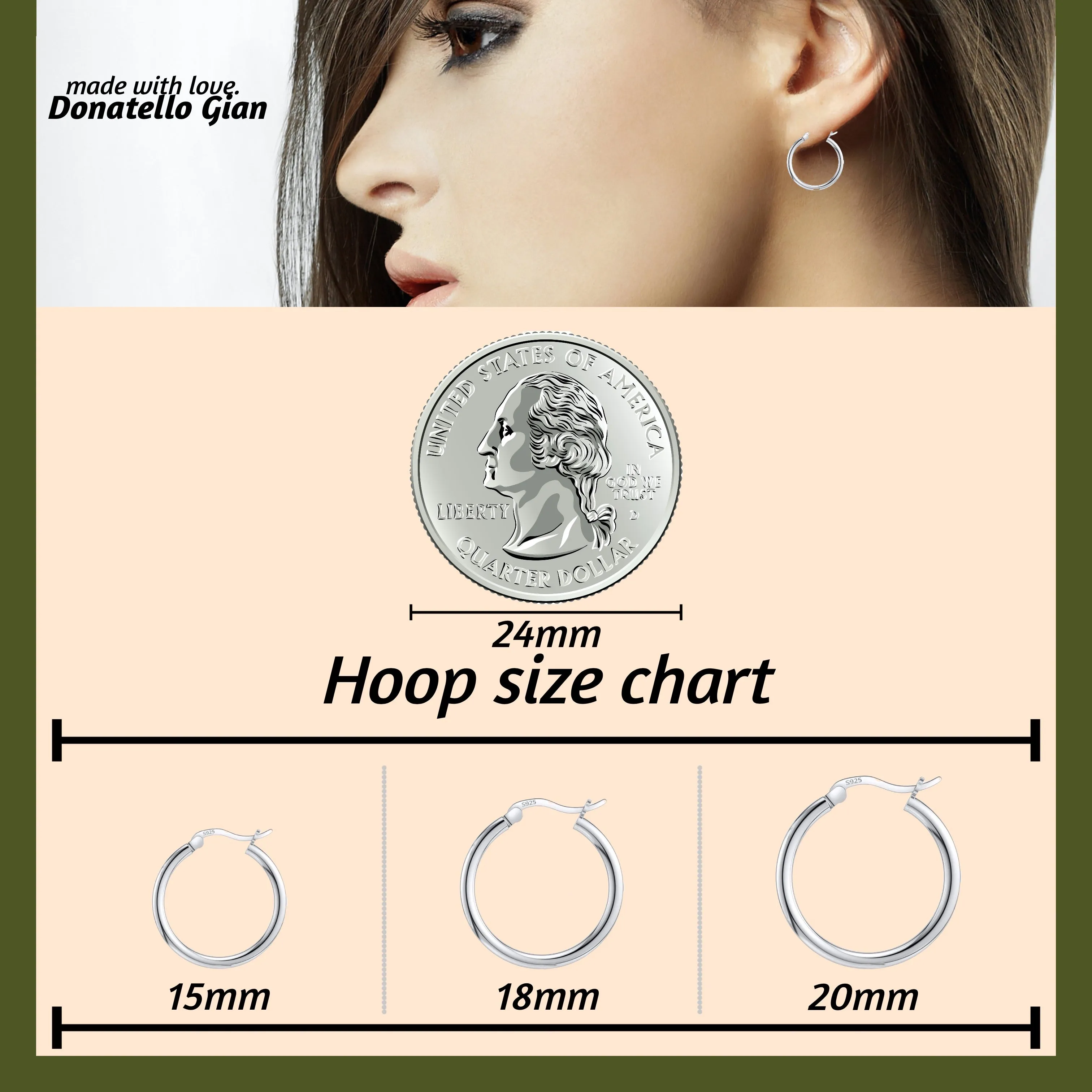 925 Sterling SilverClassic French Lock HoopEarrings, 15mm-20mm, Hypoallergenic, Perfect for Men Women and Girls