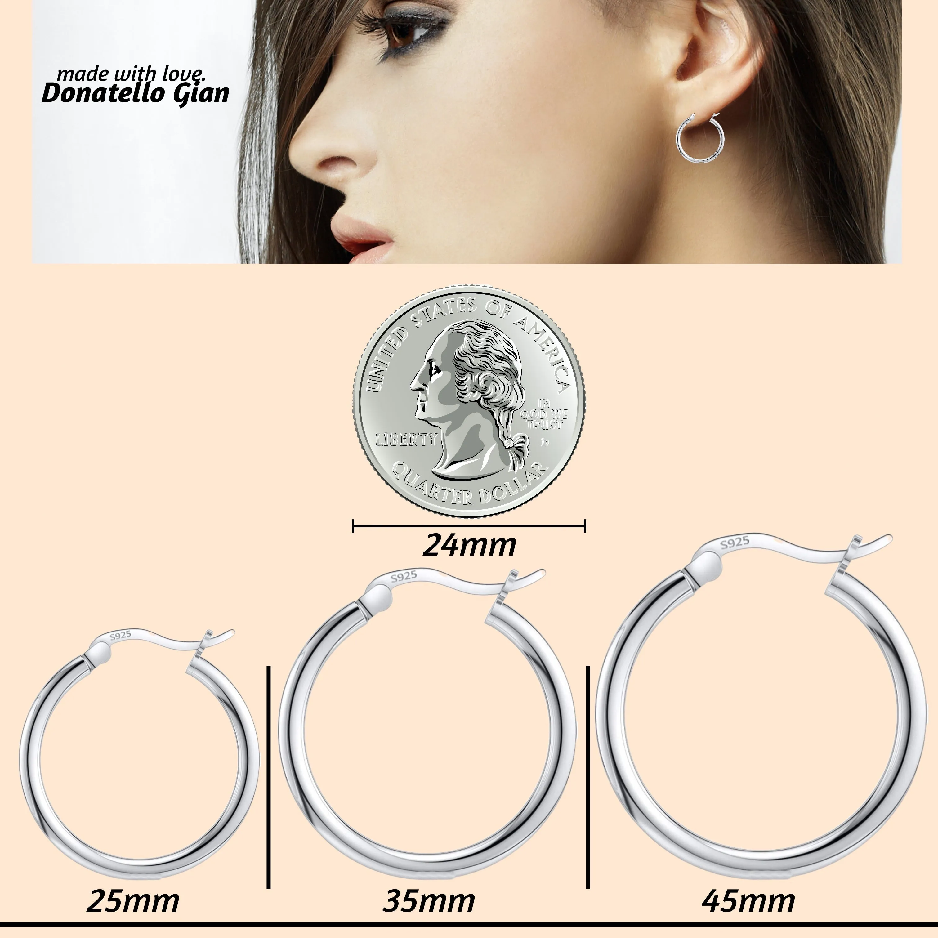 925 Sterling SilverClassic French Lock HoopEarrings, 25mm-45mm, Hypoallergenic, Perfect for Men Women and Girls