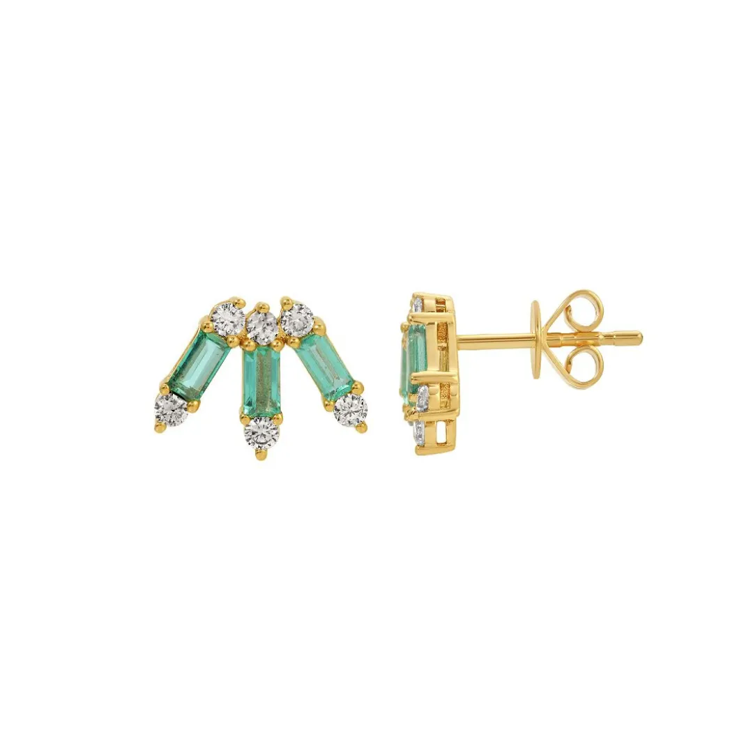 BAGUETTE GEMSTONE AND DIAMOND CROWN STUDS