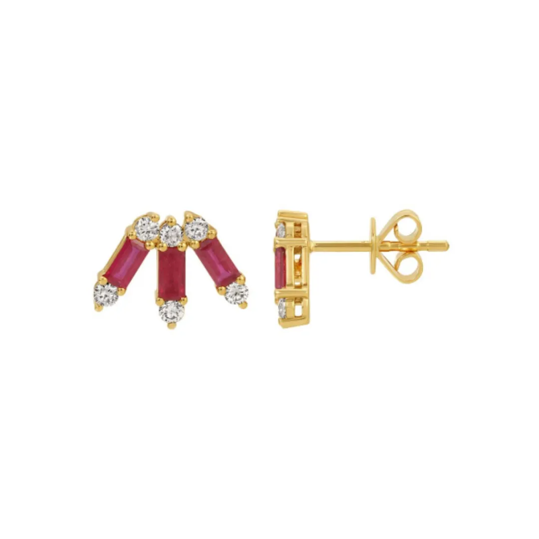 BAGUETTE GEMSTONE AND DIAMOND CROWN STUDS