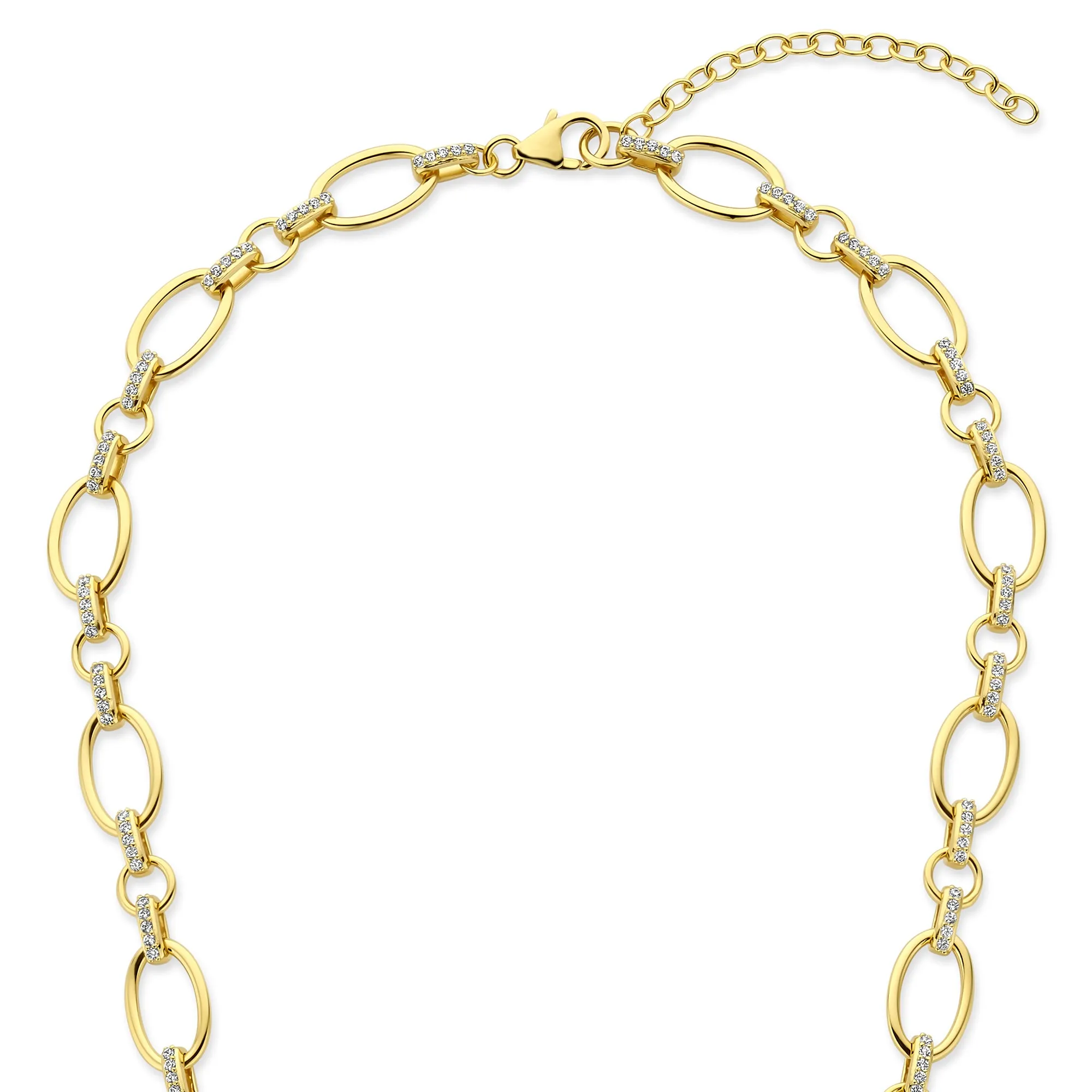 Bibbiena Poppi Clara 925 sterling silver gold plated link necklace with zirconia stones