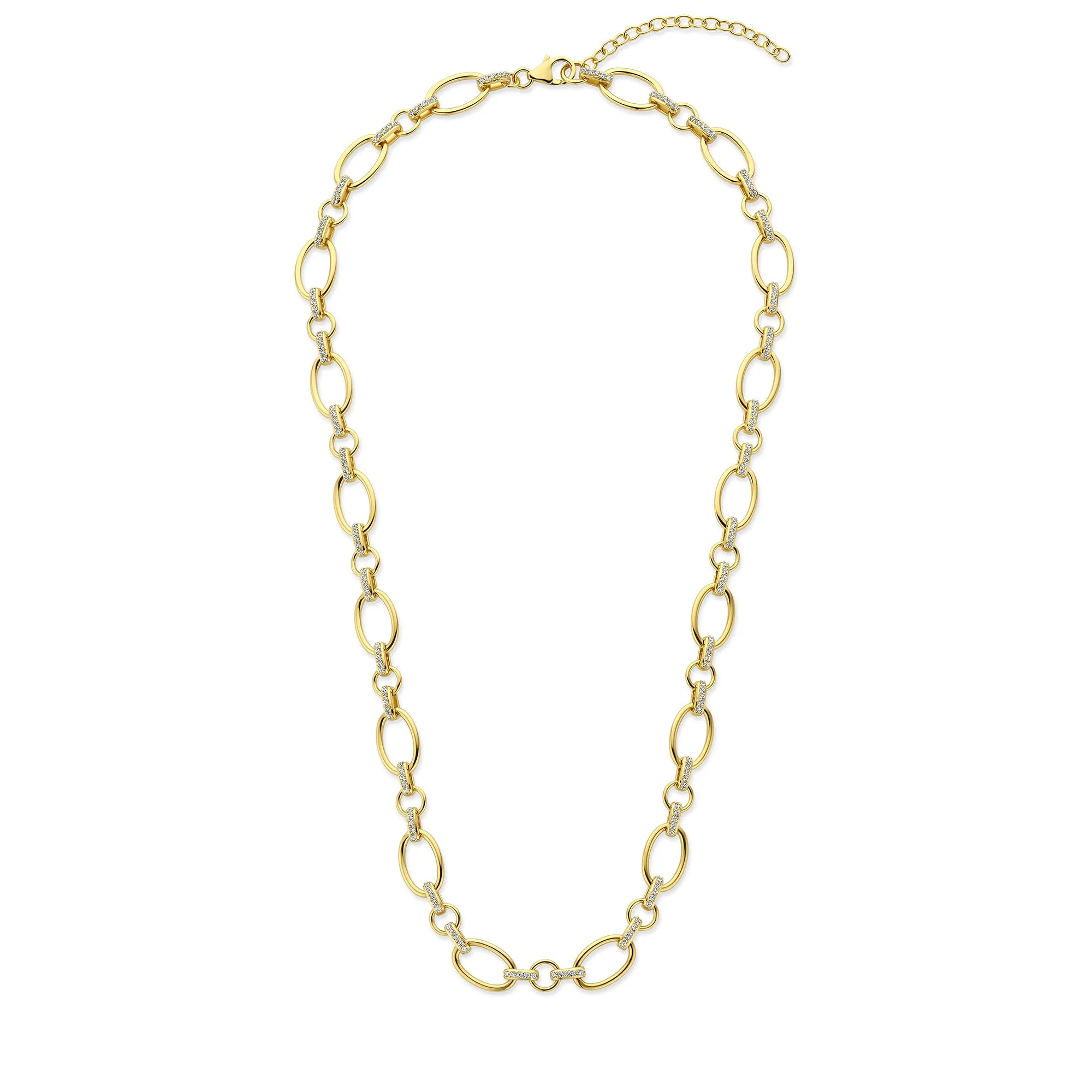 Bibbiena Poppi Clara 925 sterling silver gold plated link necklace with zirconia stones