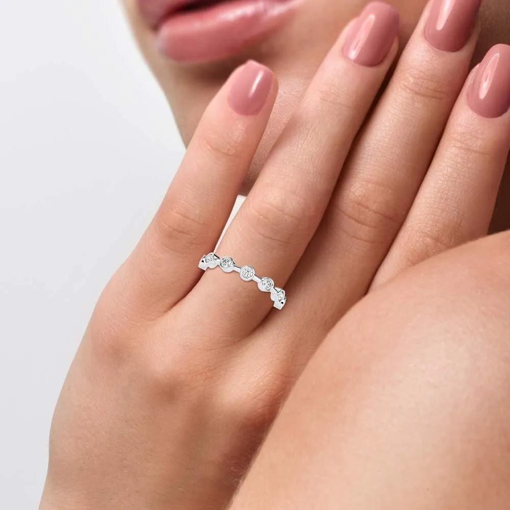 Certified Promise Ring Studded with 7 Round Cut Natural Diamond in 18k White/Yellow/Rose Gold Wedding Band Ring for Women | Bridal Ring for Her | Couple Ring for Birthday Celebrations (0.28 Ct, IJ-SI)