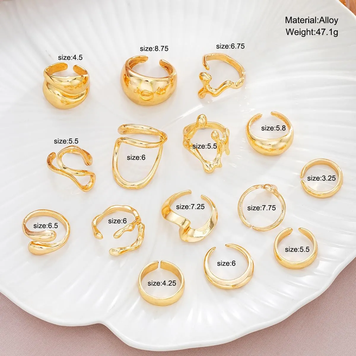 Chunky Gold Rings for Women 14K Gold Plated Stackable Knuckle Ring Set Adjustable Domed Gold Rings Statement Ring Set Pack