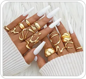 Chunky Gold Rings for Women 14K Gold Plated Stackable Knuckle Ring Set Adjustable Domed Gold Rings Statement Ring Set Pack