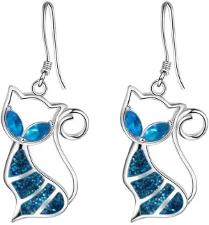 Crystal Cat Drop Dangle Earrings Women Cute Earrings for Teen Girls