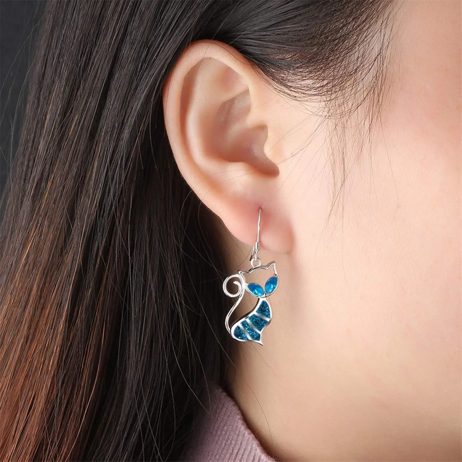 Crystal Cat Drop Dangle Earrings Women Cute Earrings for Teen Girls