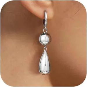 Dangle Gold Earrings for Women Trendy: Teardrop Earrings 14K Gold/Silver Plated Huggie Hoops Lightweight Hanging Teardrop and Ball Drop Earrings Hypoallergenic Statement Earrings Gold Jewelry
