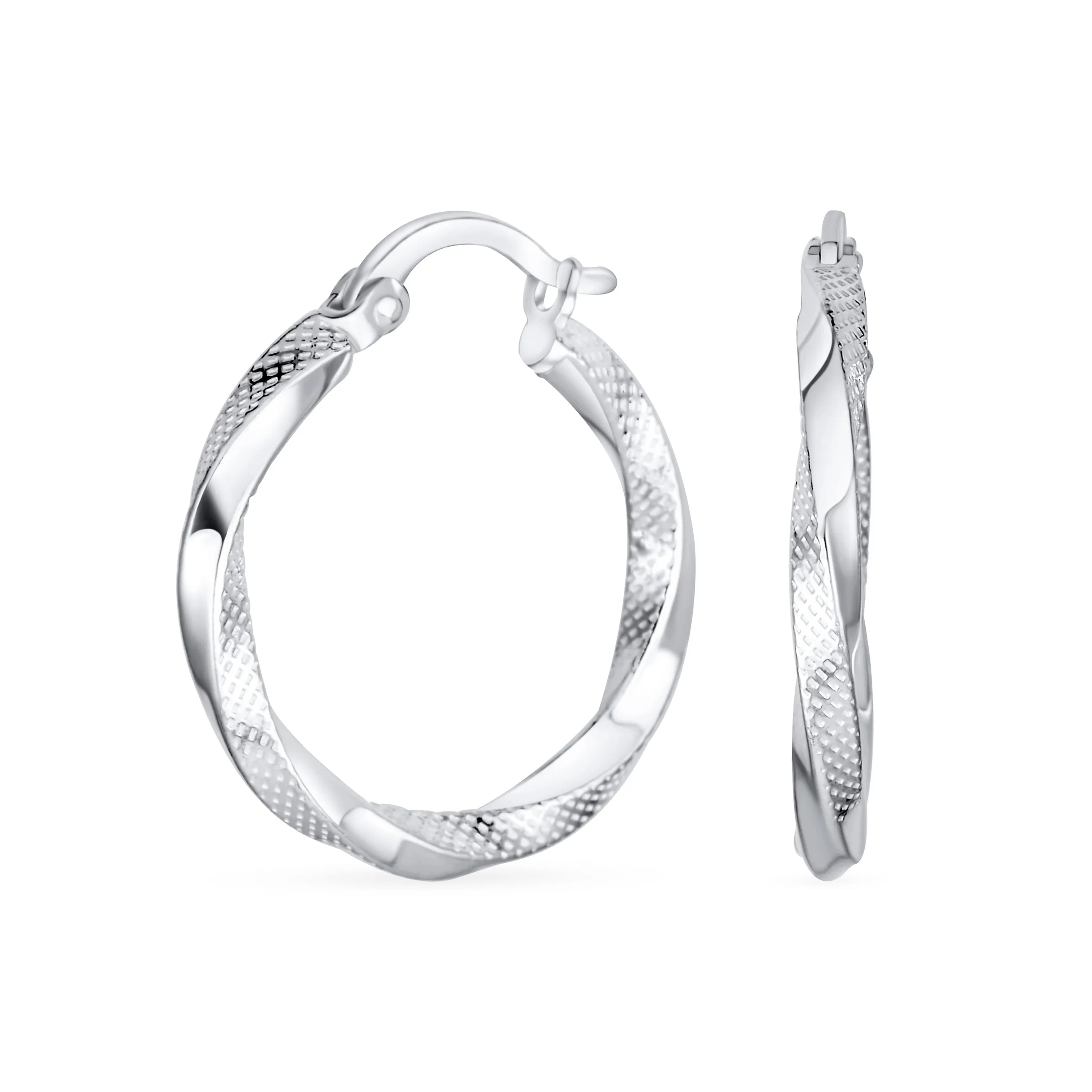 Diamond Cut Rope Double Medium Twist Hoop Earrings Sterling Silver 1"