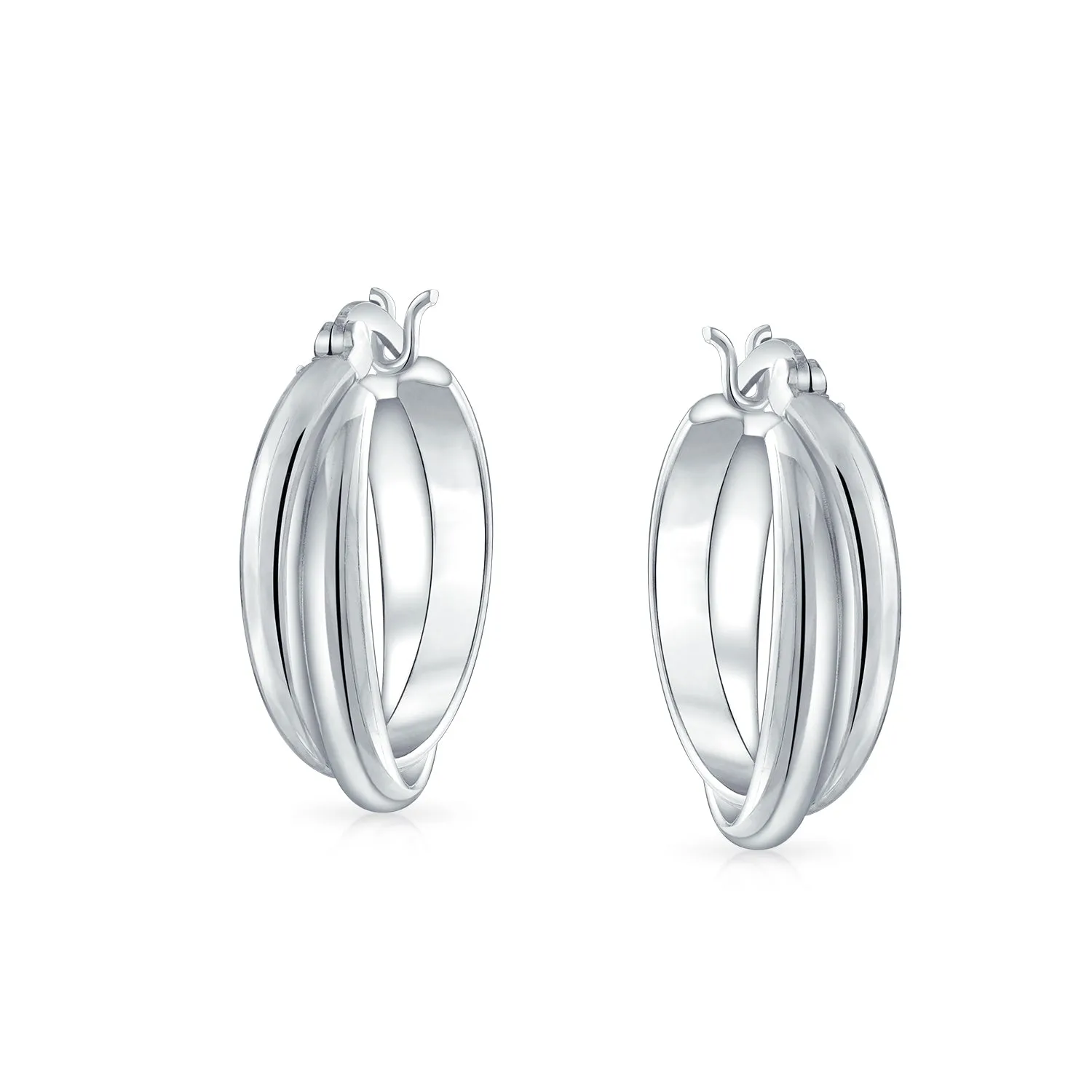 Diamond Cut Rope Double Medium Twist Hoop Earrings Sterling Silver 1"