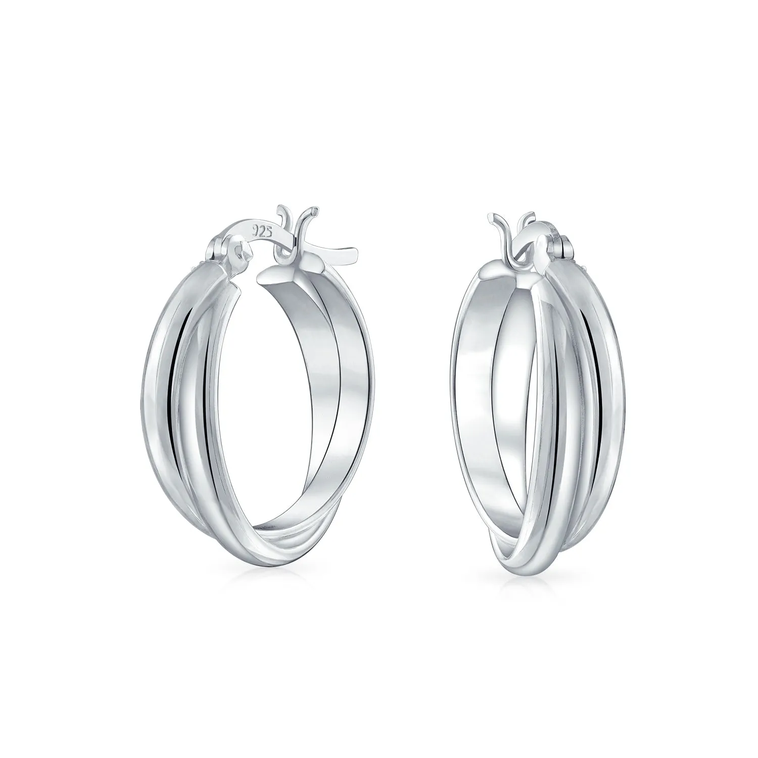Diamond Cut Rope Double Medium Twist Hoop Earrings Sterling Silver 1"