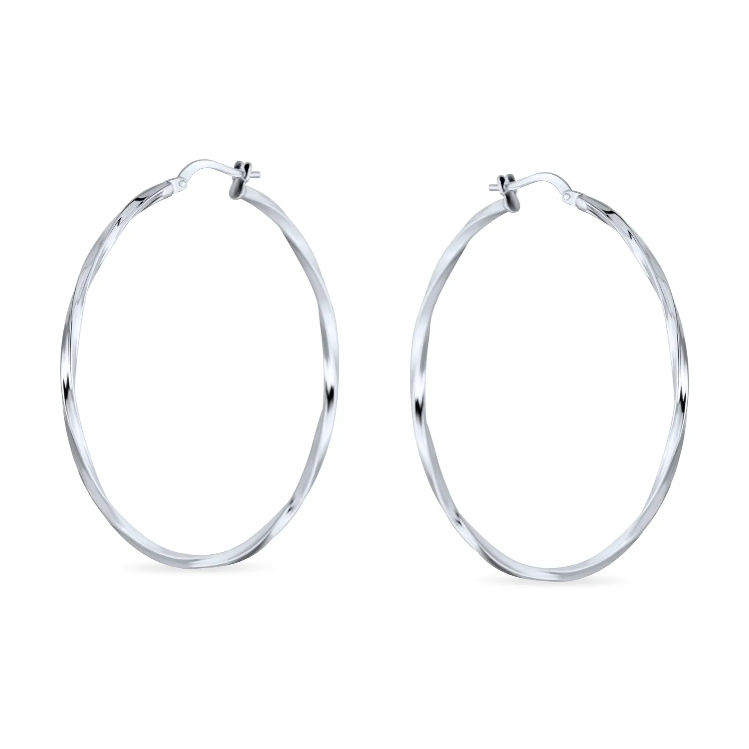 Diamond Cut Rope Double Medium Twist Hoop Earrings Sterling Silver 1"