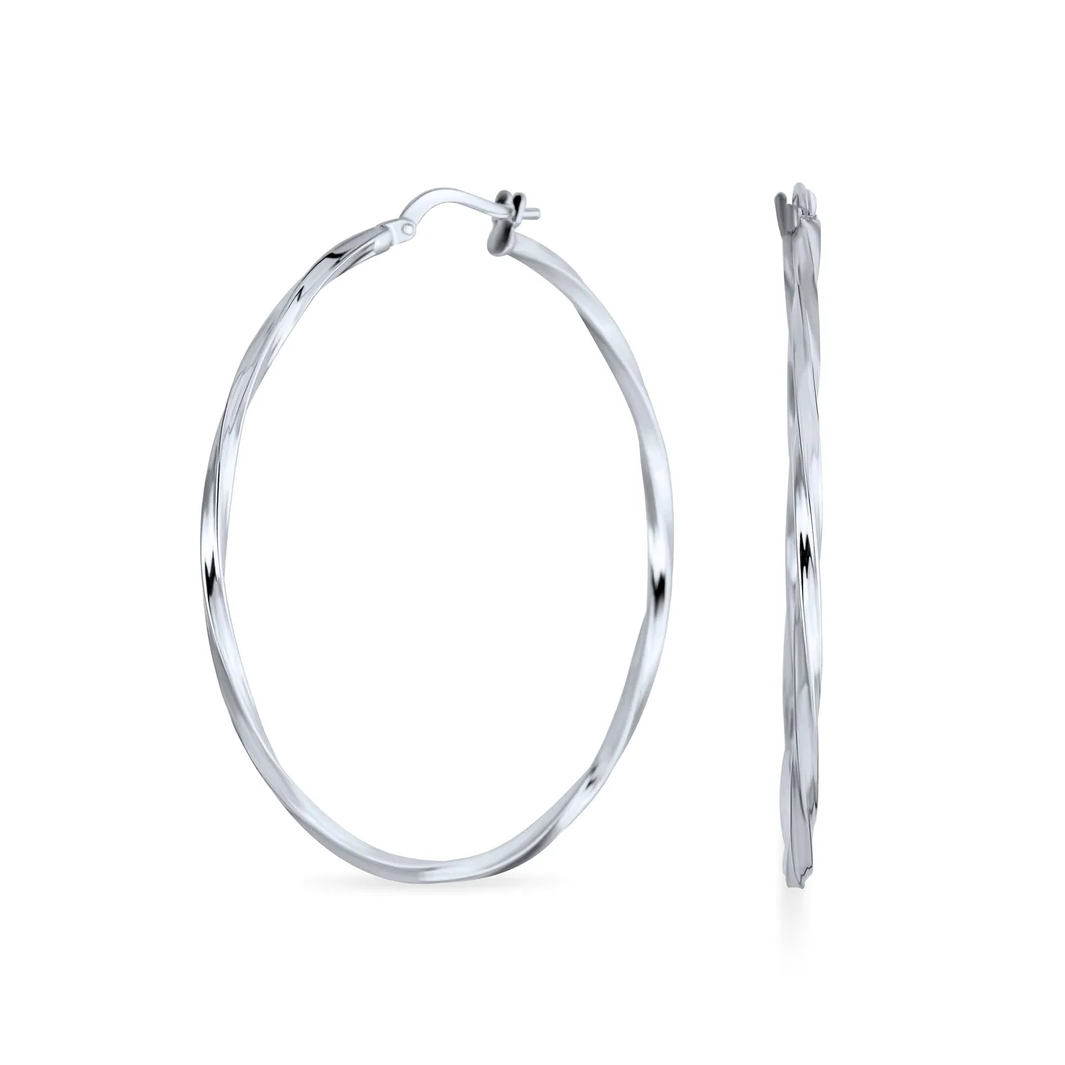 Diamond Cut Rope Double Medium Twist Hoop Earrings Sterling Silver 1"