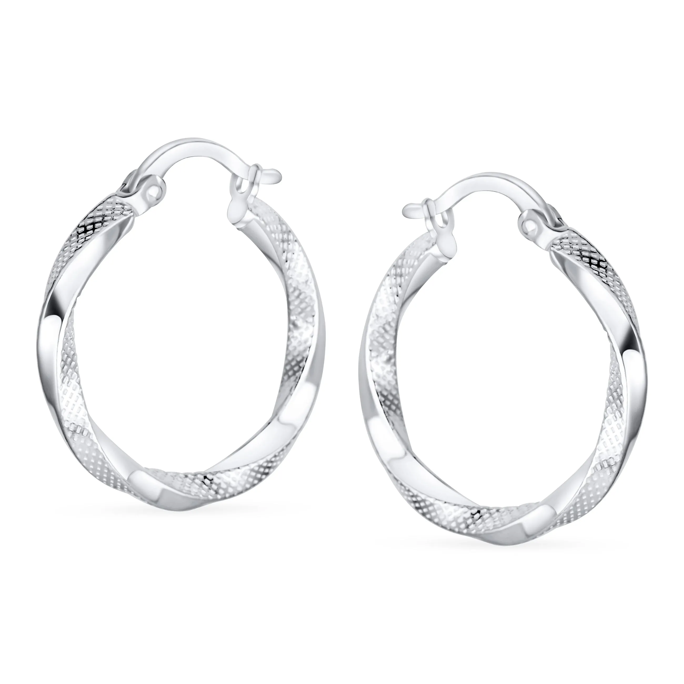 Diamond Cut Rope Double Medium Twist Hoop Earrings Sterling Silver 1"