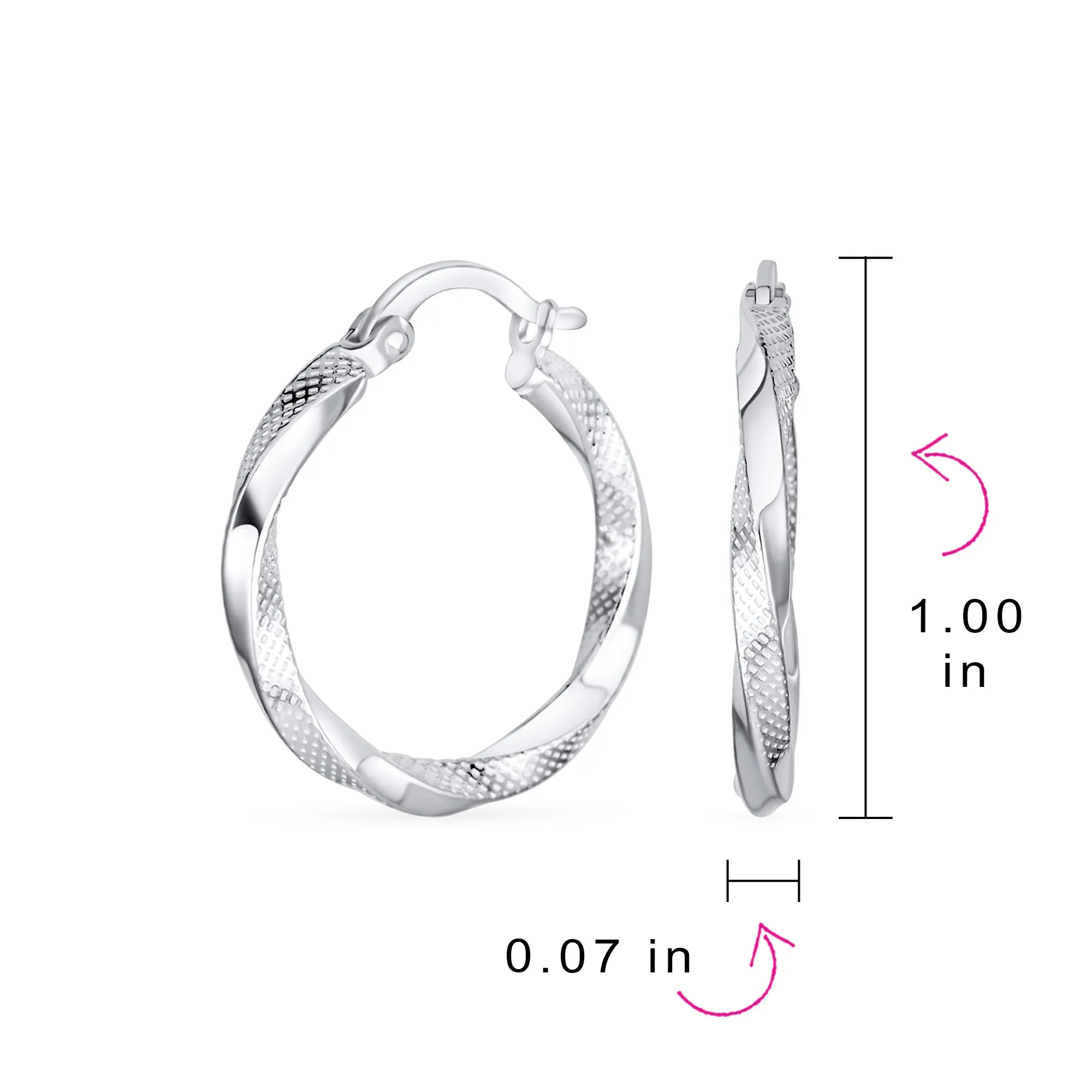 Diamond Cut Rope Double Medium Twist Hoop Earrings Sterling Silver 1"