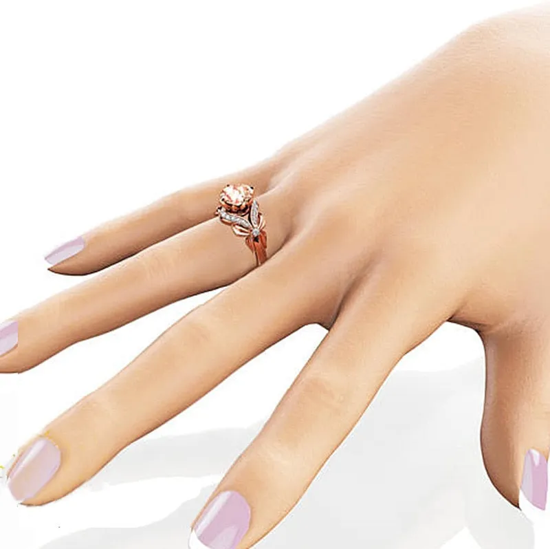 Engagement Jewelry Luxury Rose Gold Flower Cubic Zircon Solitaire Ring