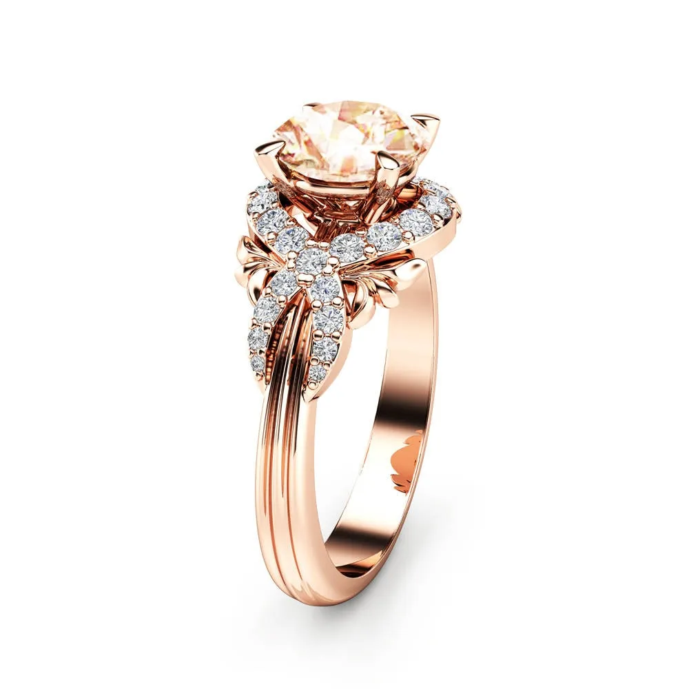Engagement Jewelry Luxury Rose Gold Flower Cubic Zircon Solitaire Ring