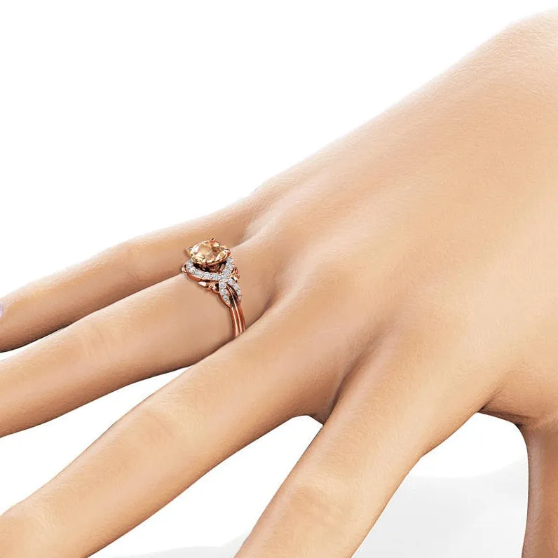 Engagement Jewelry Luxury Rose Gold Flower Cubic Zircon Solitaire Ring