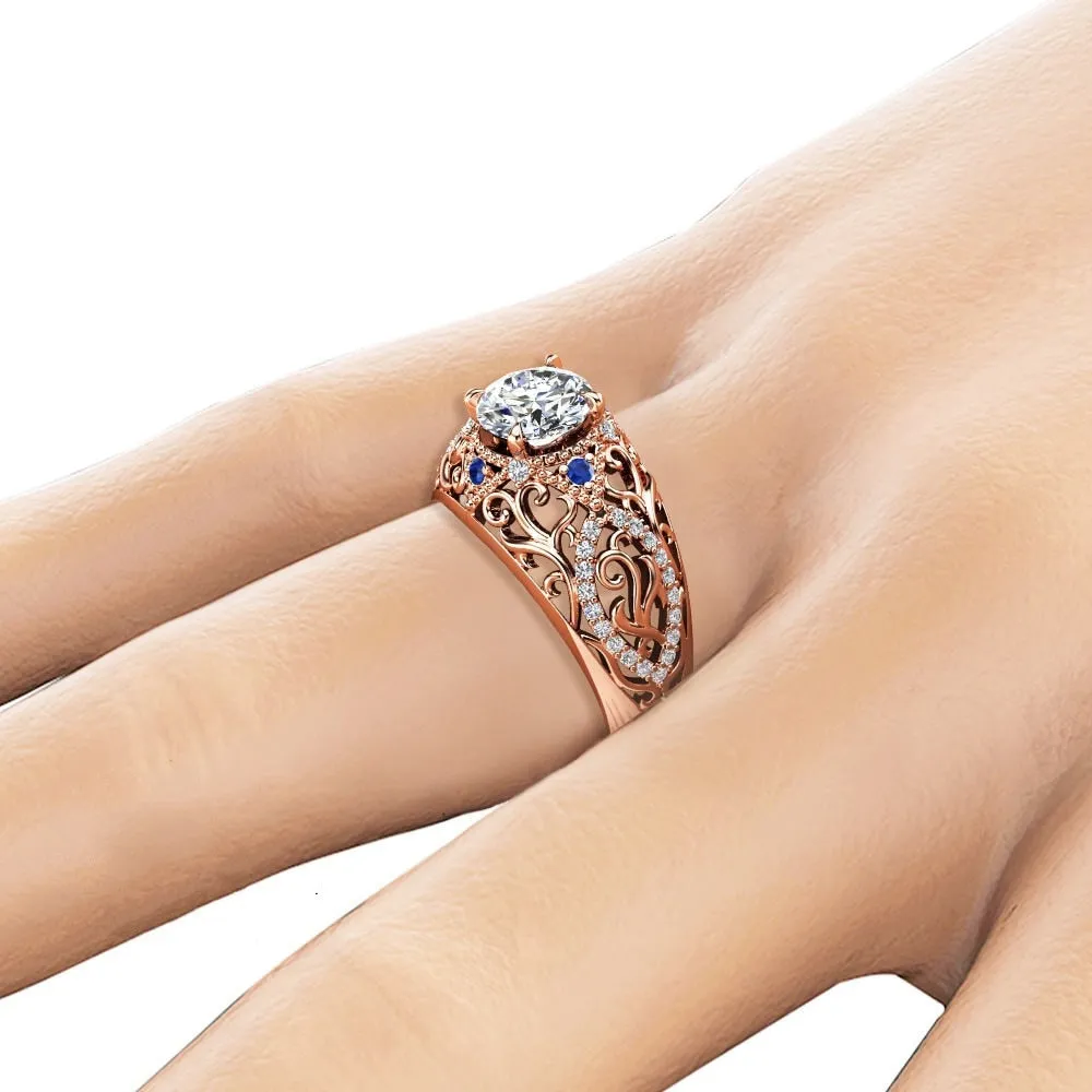 Engagement Jewelry Luxury Rose Gold Flower Cubic Zircon Solitaire Ring