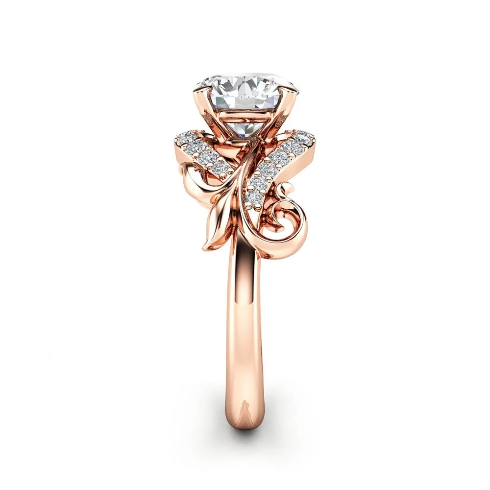 Engagement Jewelry Luxury Rose Gold Flower Cubic Zircon Solitaire Ring