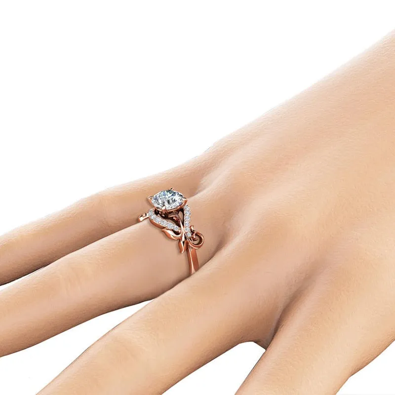 Engagement Jewelry Luxury Rose Gold Flower Cubic Zircon Solitaire Ring