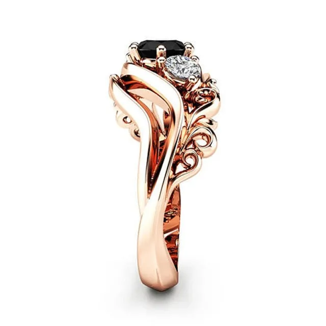Engagement Jewelry Luxury Rose Gold Flower Cubic Zircon Solitaire Ring