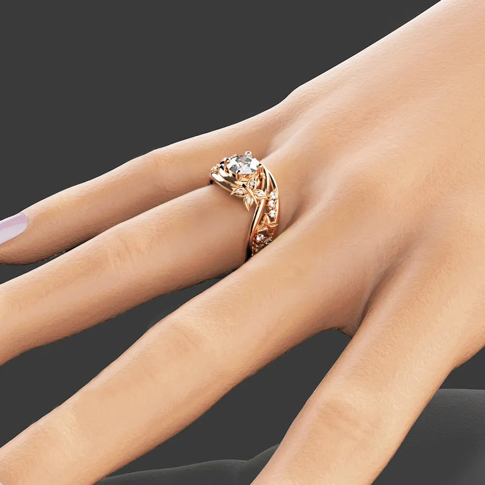 Engagement Jewelry Luxury Rose Gold Flower Cubic Zircon Solitaire Ring