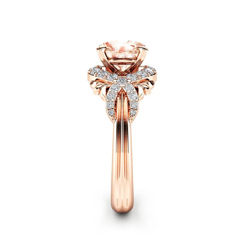 Engagement Jewelry Luxury Rose Gold Flower Cubic Zircon Solitaire Ring