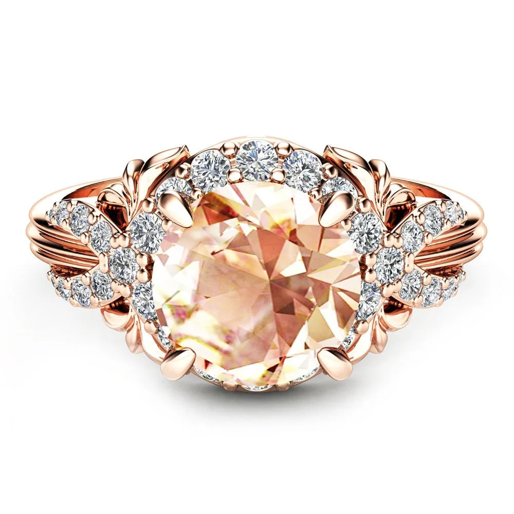 Engagement Jewelry Luxury Rose Gold Flower Cubic Zircon Solitaire Ring