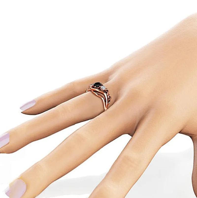 Engagement Jewelry Luxury Rose Gold Flower Cubic Zircon Solitaire Ring