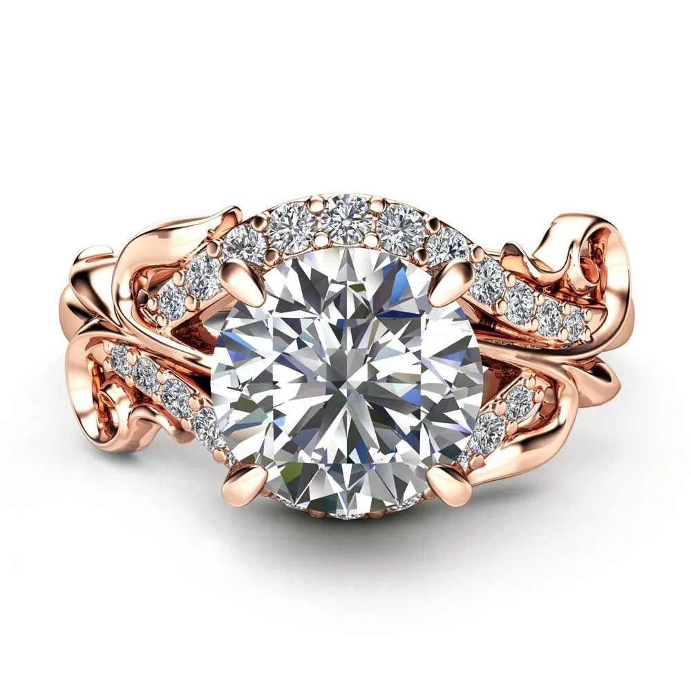 Engagement Jewelry Luxury Rose Gold Flower Cubic Zircon Solitaire Ring