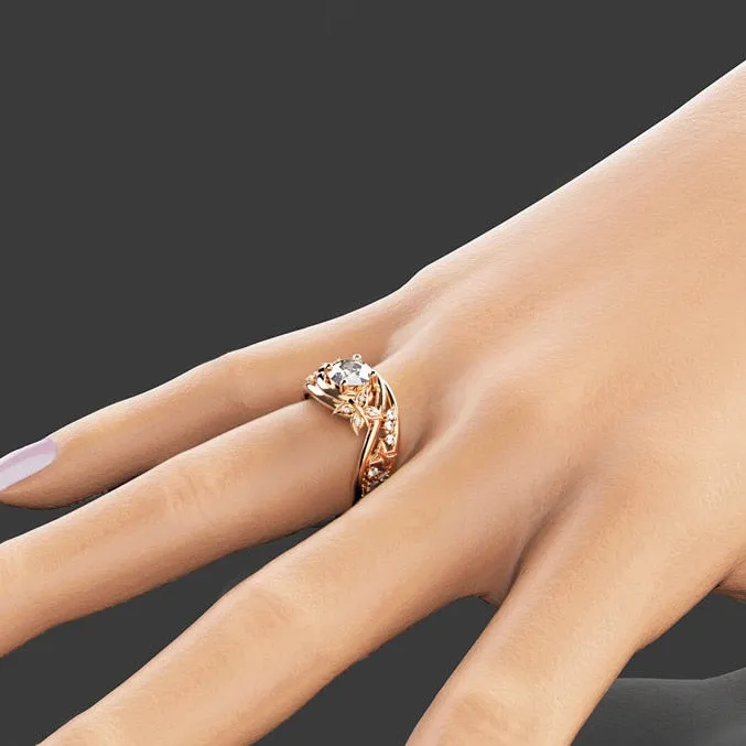 Engagement Jewelry Luxury Rose Gold Flower Cubic Zircon Solitaire Ring