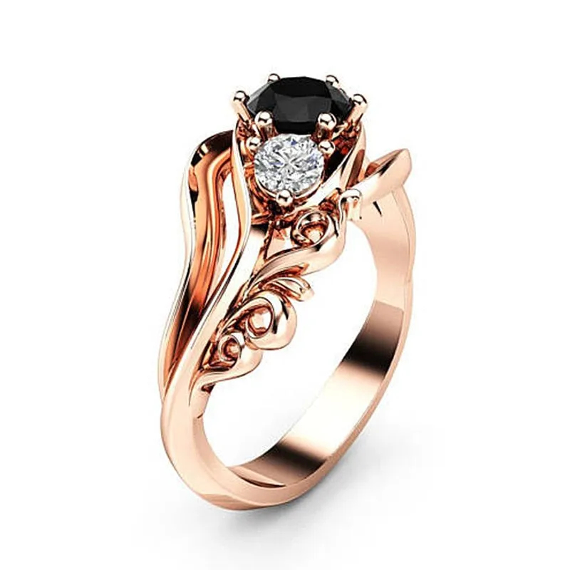 Engagement Jewelry Luxury Rose Gold Flower Cubic Zircon Solitaire Ring