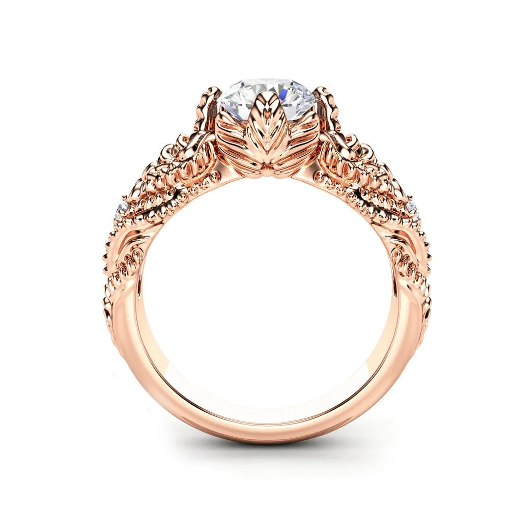 Engagement Jewelry Luxury Rose Gold Flower Cubic Zircon Solitaire Ring