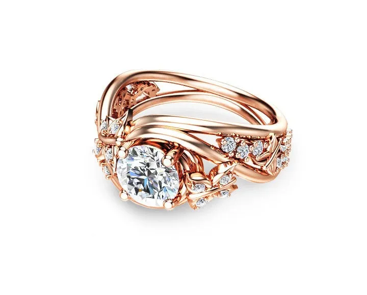 Engagement Jewelry Luxury Rose Gold Flower Cubic Zircon Solitaire Ring
