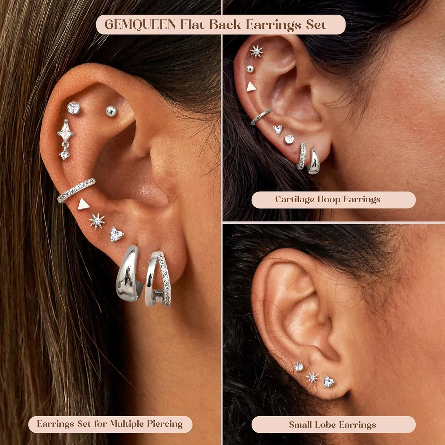 Flat Back Earrings : Hypoallergenic 14K Gold Plated Surgical Steel Earrings for Sensitive Ears - Chunky Hoop Huggies Earring Dainty Cartilage Helix Muliple Piercing Jewelry for Women Men