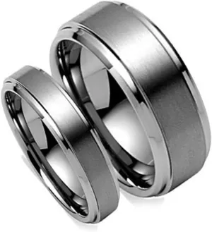 Free Personalized laser engraving Ring for Men and Women His & Her's 8MM/6MM Brush Center Step Edge Tungsten Carbide Set Wedding Band Ring Ideal Rings for couples