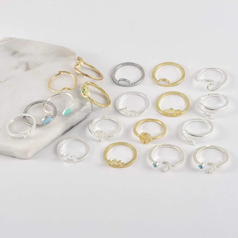 FUTIMELY Boho Retro Stackable Rings Sets for Women Knuckle Joint Finger Knuckle Nail Ring Sets Moon Stars Stack Preppy Statement Rings Cute Trendy Stuff Jewelry