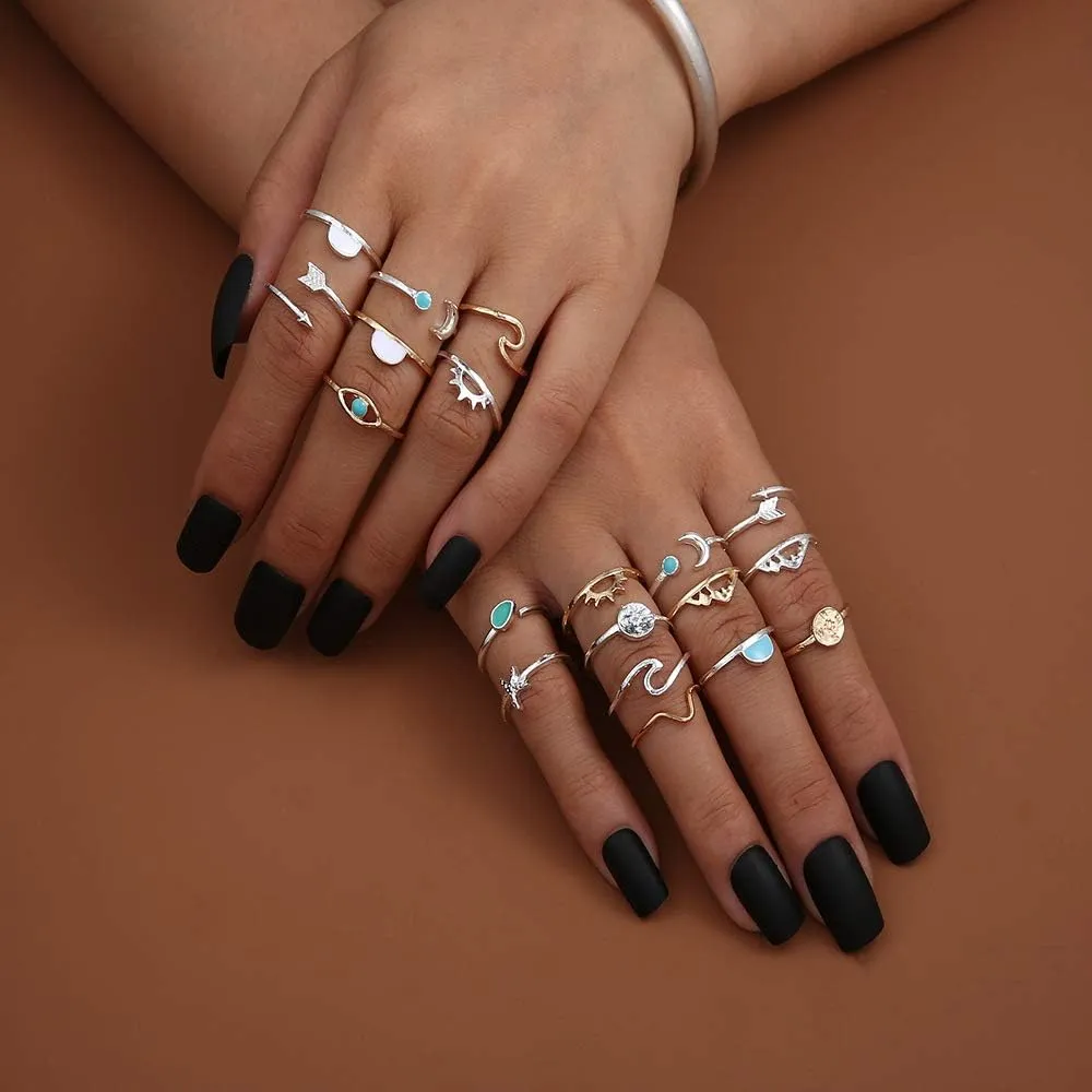 FUTIMELY Boho Retro Stackable Rings Sets for Women Knuckle Joint Finger Knuckle Nail Ring Sets Moon Stars Stack Preppy Statement Rings Cute Trendy Stuff Jewelry
