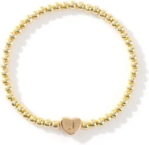 Gold 14K Heart Beaded Charm Initial Bracelets for Women,Enewton Cute Handmade Stretch Beads Ball Trendy Jewelry Summer Prom Holiday Gifts