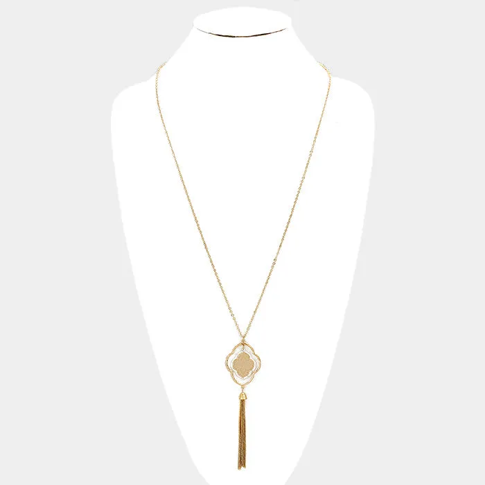 iLLASPARKZ Filigree Metal Quatrefoil Tassel Long Necklace