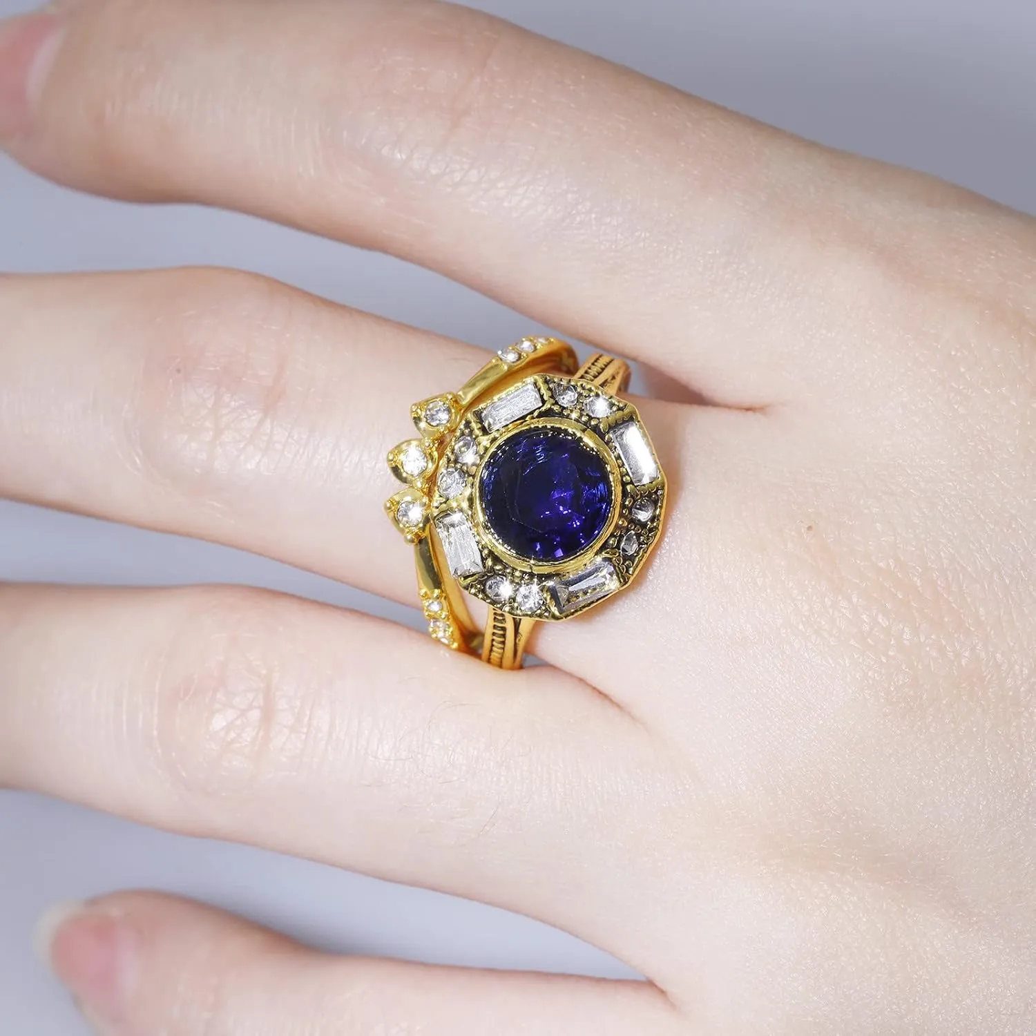 Imitation Diamond Wedding Band Inlaid Zircon Promise Ring Vintage Bohemian Eternal Ring Fashion Jewelry for Women (Gold, 8)